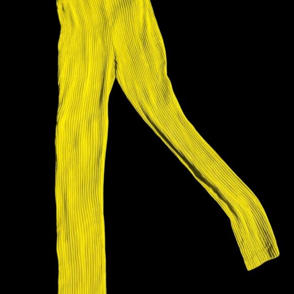 Rare ISSEY MIYAKE Lime Green Sample Pants Pleated Open Hip Trousers S M L - Picture 3 of 9